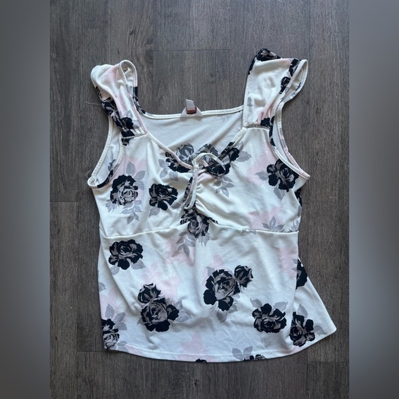 Candie's Black and Pink Floral Tank Top - Picture 1 of 5
